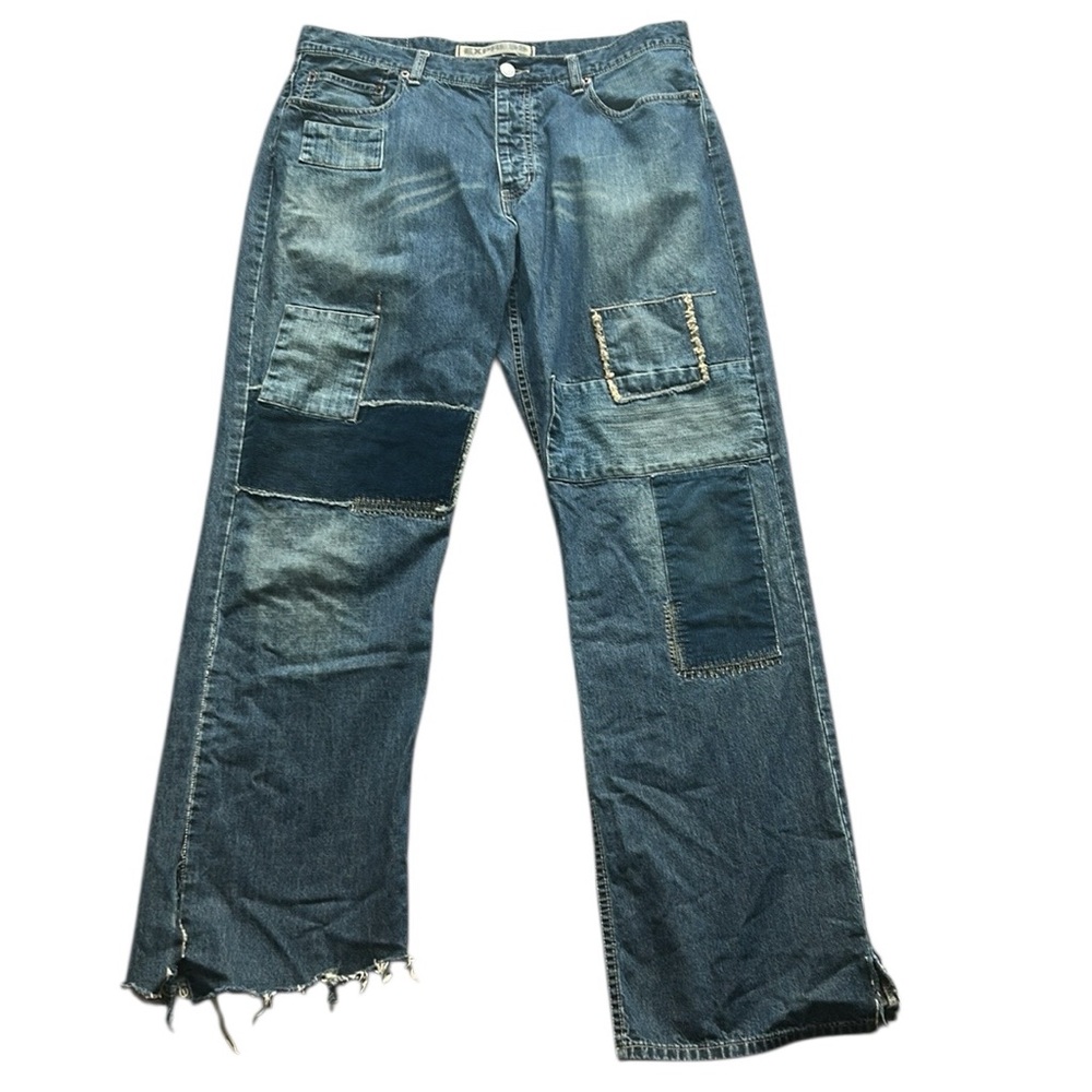 Men's Patchwork Blue Denim Jeans - Casual Straight Fit
